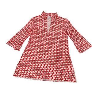 Jude Connally Long Sleeves V-Neck Chain‎ Print Mini Dress Red Kate Dress